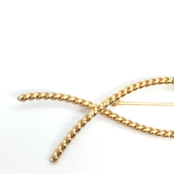 !!SOLD!! VINTAGE NAPIER FISH GREEN EYE GOLD TONE BRAIDED TWISTED WIRE BROOCH PIN - Picture 5 of 10